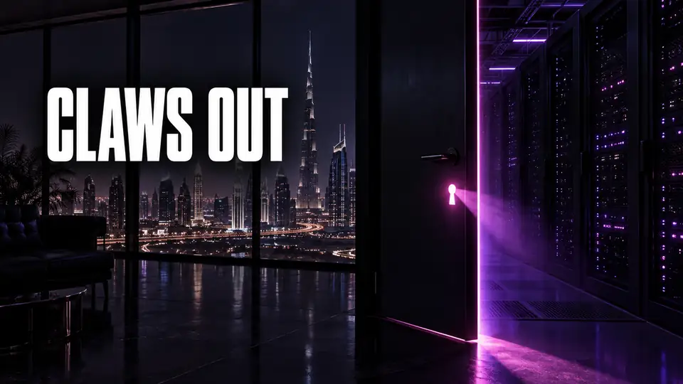 An operations manager in a Dubai office watching a dashboard of agent activity behind a locked gateway screen